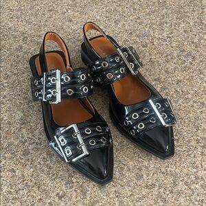 Black Patent Flats with Silver Buckles